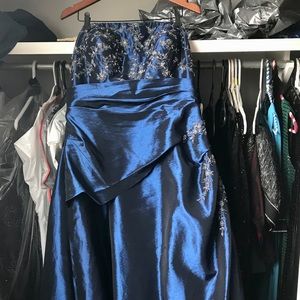 Formal blue and silver gown with wrap